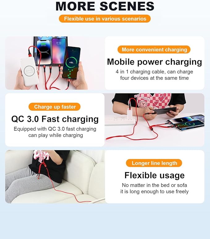 SIQIWO Multi USB C Cable Fast Charging, [4FT/2 Pack] QC 3.0(3A) USB C Splitter Cable, 4 in 1 Charger Cord with 4 Type C Ports, for iPhone 17/16/15 Series, iPad Air/Pro, Samsung Galaxy S26, Pixel, PS5