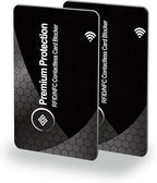 KF-Premium RFID Blocking Card (2 Pack) - Ultra Thin Debit & Credit Card Protector for Travel & Passport - Anti Theft & Fraud Contactless NFC Blocker - Wallet Defender for Men & Women - Black