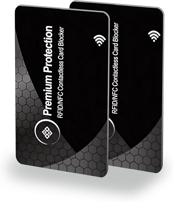 KF-Premium RFID Blocking Card (2 Pack) - Ultra Thin Debit & Credit Card Protector for Travel & Passport - Anti Theft & Fraud Contactless NFC Blocker - Wallet Defender for Men & Women - Black
