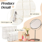 Huhumy 2 Pcs Puffy Makeup Bag Quilted Cosmetic Pouch for Women Cute Checkered Travel Toiletry Bag Puffer Makeup Organizer Purse Pouch Preppy Pencil Case with Zipper(White)