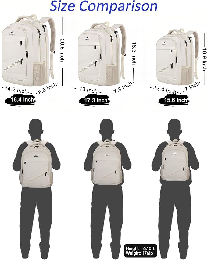 MATEIN Extra Large Backpack for Women, 18 Inch TSA College Backpack with Multiple Compartments & Anti Theft Pocket, 50 L Fashion Work Computer Carryon for Business, Cream Beige
