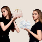 Gosect Large Makeup Bag, Cute Drawstring Cosmetic Bag with Canvas Lining, Floral Coquette Aesthetic Toiletry Bag, Travel Make Up Organizer Bag for Women and Girl (Blue Flower)