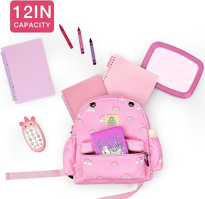 STEAMEDBUN Corduroy Toddler Backpack for Girls 2-4: Kids backpack for Girls - 12 inch Preschool Kindergarten Backpacks - Rainbow