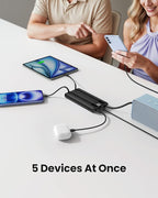 Portable Charger with Built-in Cables, Slim 10000mAh Power Bank with USB C, Travel Essentials External Battery Pack 5 Outputs 2 Inputs LED Display Compatible with iPhone/Android & More(Black)