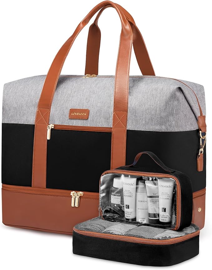LOVEVOOK Weekender Bag, Large Travel Duffel Bag for Women with 2 Packing Cubes, Carry on Overnight Bag with Shoe Compartment, Mom Hospital Bags for Labor and Delivery
