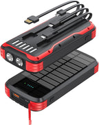 MINRISE Solar Charger Power Bank, 40000mAh Portable Charger PD 20W Fast Charging Solar Power Bank Built in 4 Cables and USB-C in/Output, Camping Essentials External Battery Pack with Flashlights