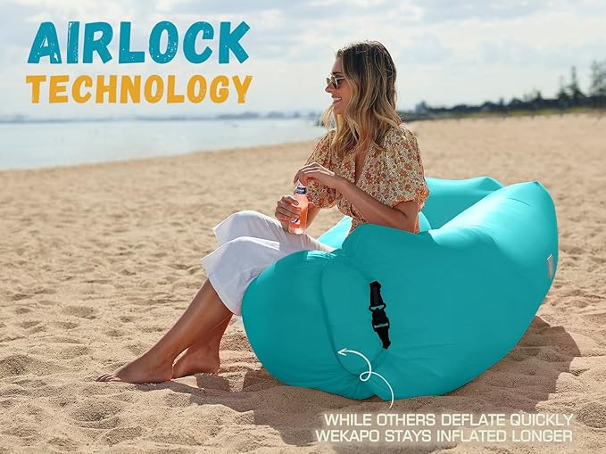 WEKAPO Inflatable Couch Air Lounger Chair - Camping & Beach Accessories, Portable Blow up Sofa for Hiking, Lawn, Indoor/Outdoor Movies & Music Festivals. Lightweight and Easy to Set Up Air Hammock