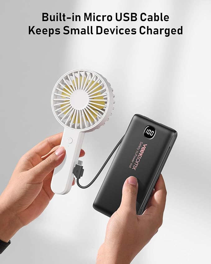 Portable Charger Power Bank Built in Cables and Wall Plug, 10000mAh iPhone Battery Pack Fast Charging, USB C External Slim Power Bank, Travel Essentials Compatible with iPhone 17 16 15 14 iPad, Black