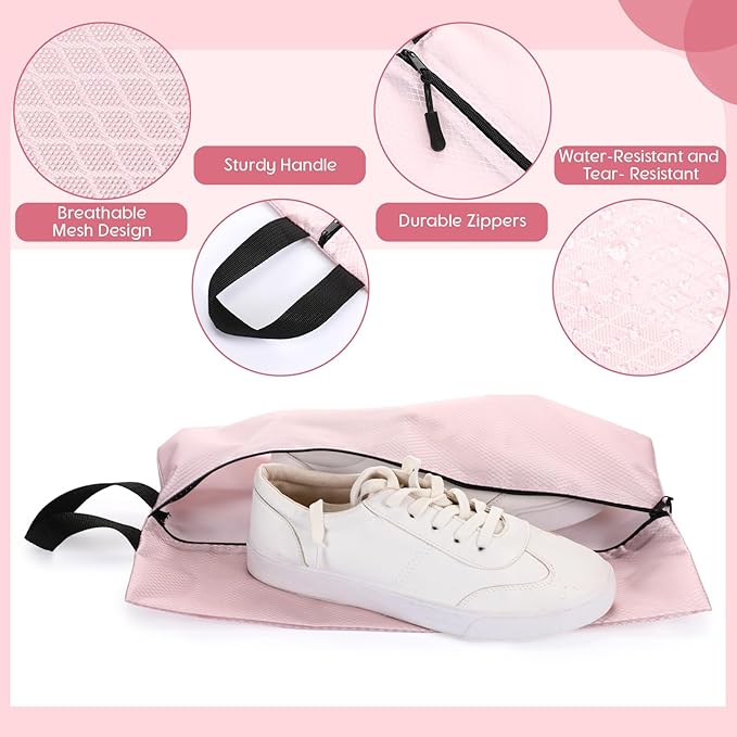 6 Pcs Travel Shoe Bags with Zipper Nylon Portable Waterproof Suitcase Shoe Organizer Packing for Golf(L,Pink)