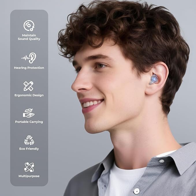 Yawsoy Concert Ear Plugs, 2 Pairs High Fidelity Ear Plugs with Acoustic Filter, Noise Reduction for Musicians