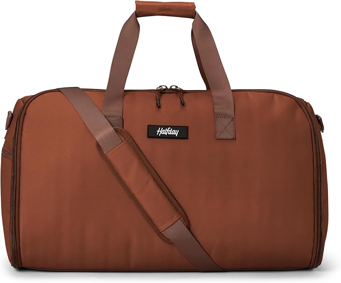 Halfday Convertible 2-in-1 Garment Duffel Weekender Bag 45L: Wrinkle-Free Travel (Hanging Suit Compartment, Shoe Pockets, Trolley Sleeve), Durable & Water-Resistant Carry-on, Terracotta