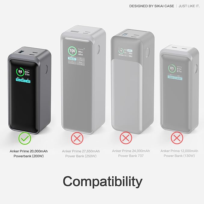 Silicone Case for Anker Prime Power Bank 20,000mAh 200W 1/4-inch nut Hole, TF/SM Card Storage Reserved Only Compatible with Anker 200W Prime Power Bank Protective Cover Dustproof Soft (Black)