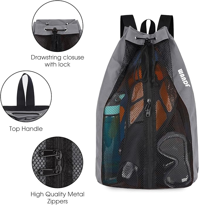 WANDF Swim Bag Mesh Drawstring Backpack Beach Backpack for Swimming, Gym, and Workout Gear