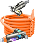LISEN USB C to Lightning Cable, 240W 4 in 1 Charging Cable 6.6FT, Chubby USB A/C to C/Lightning with Light for iPhone Charger Fast Charging iPhone Air 17 16 15 14 Pro/MacBook/iPad, Orange