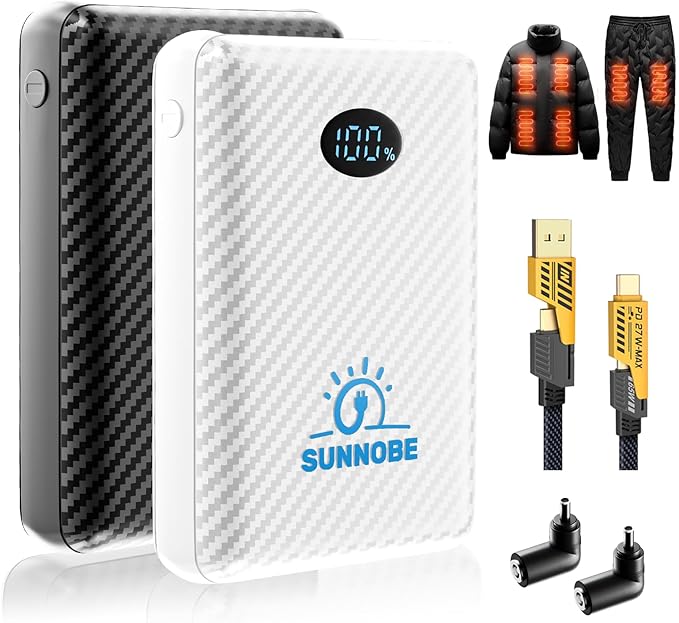 2 Pack 10000mAh Battery Pack Heated Vest for Most Heated Apparel, 7.4V/5V 10000mAh Power Bank for Heated Vest with DC/USB/Type-C Output and LED Display for Heating Clothing and Phones