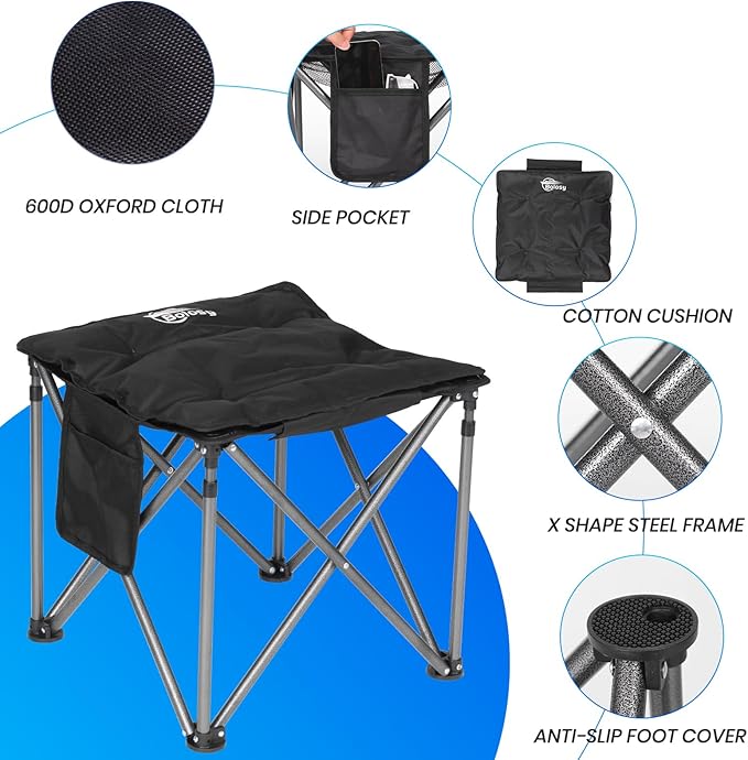 Bolosy Camping Stool with Removable Padded Folding Outdoor Stool Camping Stool Padded Oversized Ottoman Camping Chair Foot Rest Camp Stool Folding Stools