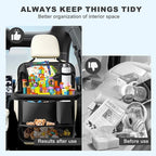 Car Backseat Organizer with Tablet Holder,6 Storage Pockets Car Storage Organizer with Foldable Food Tray,Kick Mats Backseat Protector Travel Accessories (Black)