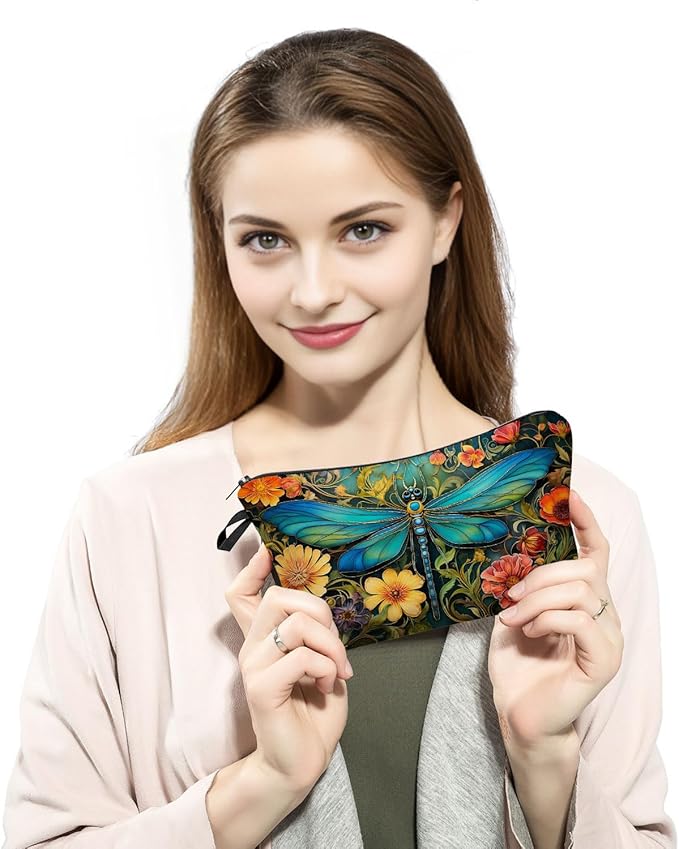 Dragonfly Print Women Makeup Bag Outdoor Portable Cosmetic Bag Toiletry Kit Travel Organizer