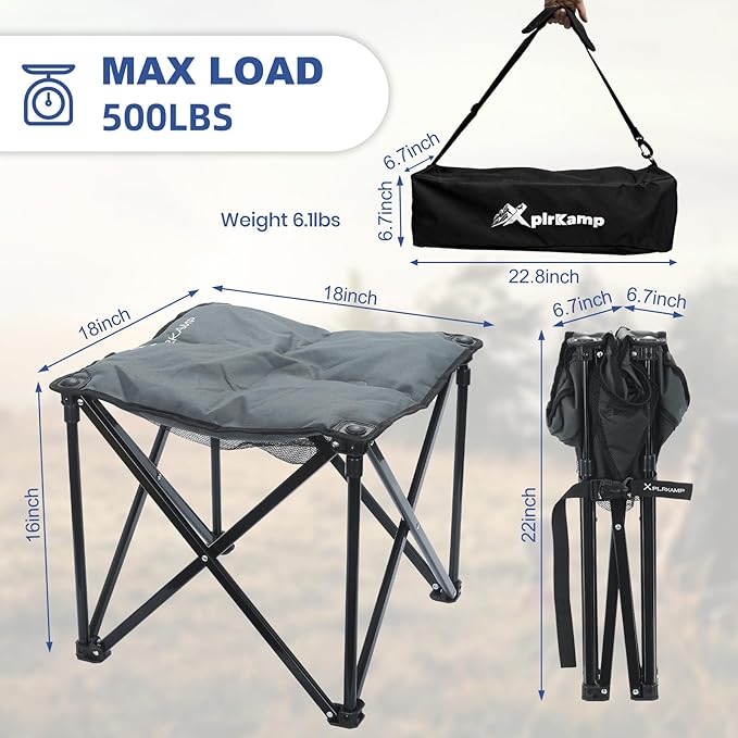 Padded Camping Stool, 18 Inch Oversized Camping Foot Rest, 500lb Camping Chairs Outdoor Footstool Portable Camping Ottoman for Camping Gardening Fishing w/Storage Net Carry Bag (2, Darkgreen)
