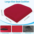 TranquilRelax Large Seat Cushion, Memory Foam Cushion for Long Sitting Hours on Office Chair, Home & Car, Non-Slip Chair Pad for Relieving Back & Sciatica & Hip & Coccyx Pain (Red)