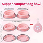 Dog Bowl for Travel, Collapsible Silicone Dog Dual Bowls with Dustproof Zip Case and Pet Paw Pattern 180 Degrees Flip Over Compact Foldable Feeder for Camping Hiking Trips