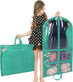 KEEGH CLear Garment Bags for Dance Costumes 40 inch Dance Garment Bags for Dancers Hanging Clothes for Closet Storage, with 4 Zipper Pockets for Dance Competitions, Ballet, Theatre, 2 Pack, Green