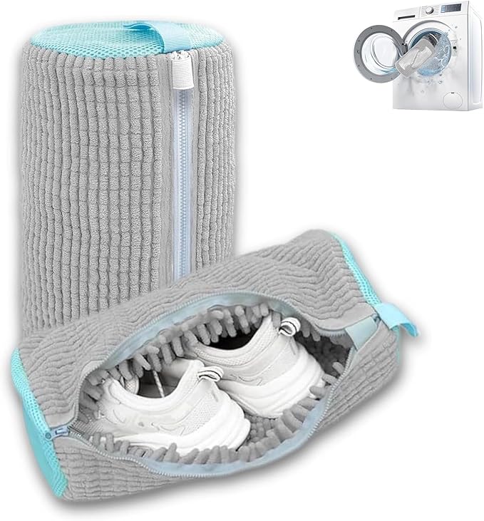 2Pcs Gray Laundry Shoe Washing Bag for Washing Machine, Reusable Anti-Deformation Design for Sneakers and Footwear