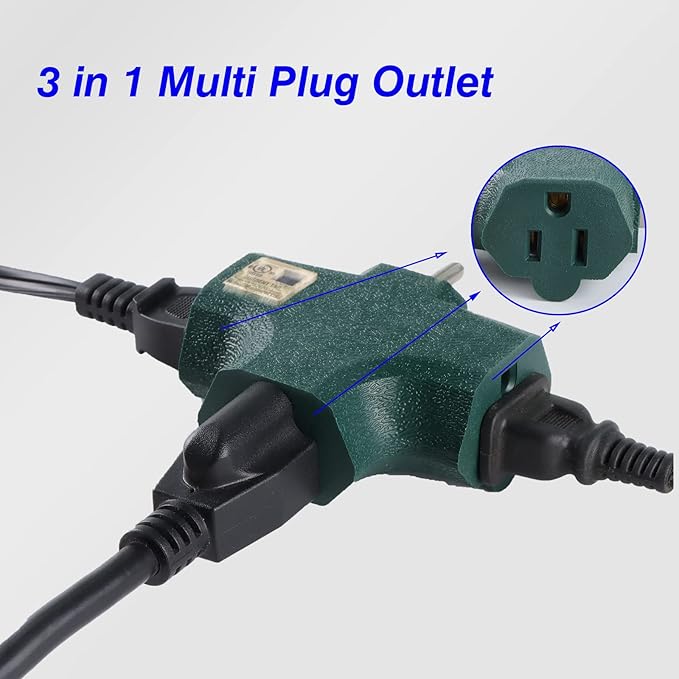 3 Outlet Adapter [UL Listed] 3 Way Outlet Splitter - 3 T-Shaped Adapter Outdoor Power Splitter Grounded Wall Tap Adapter Heavy Duty (3, green)