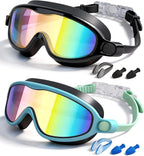 Swim Goggles 2 Pack, Wide View Anti Fog&UV Swimming Goggles for Audlt, No Leak Pool Beach Essentials for Men Women
