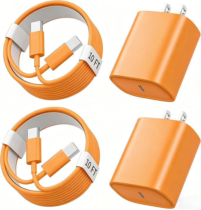 Phone 17 16 15 Charger Fast Charging, 10 FT Long USB C Charger Cord with 20W Type C Fast Phone Charging Block forPhone 17/17 Pro/17 Pro max/Air/Phone 16 15 Pro Max Plus, iPad, Android,Orange