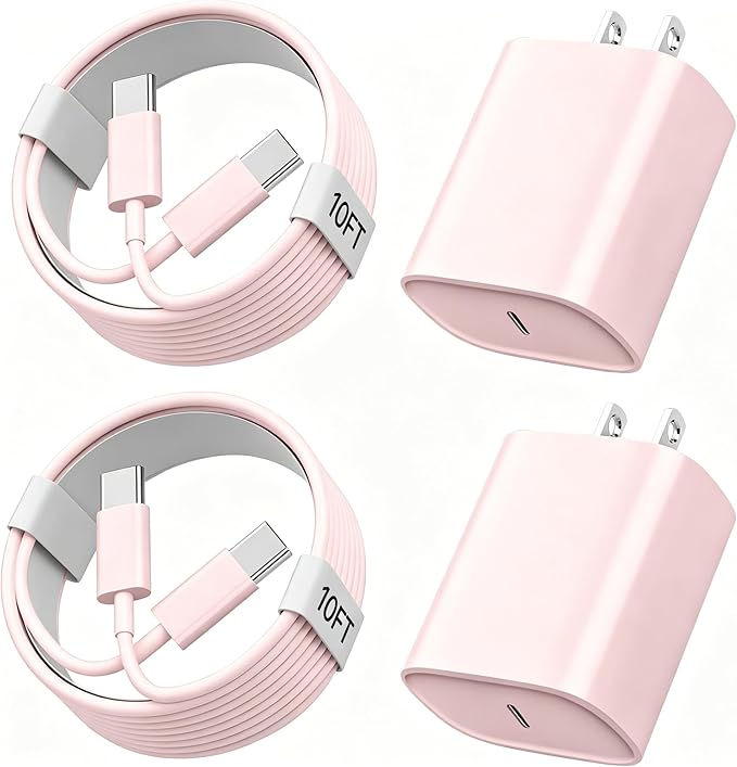 Phone 17 16 15 Charger Fast Charging, 10 FT Long USB C Charger Cord with 20W Type C Fast Phone Charging Block forPhone 17/17 Pro/17 Pro max/Air/Phone 16 15 Pro Max Plus, iPad, Android,Pink