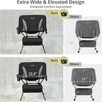 Anbte Extra Height & Width Portable Camping Chair, 400LBS Capacity Compact Folding Chair with Square Frame Quick Setup Storage Bags on Both Sides, Ideal for Camping Hiking Beach Picnic Outdoor, Black