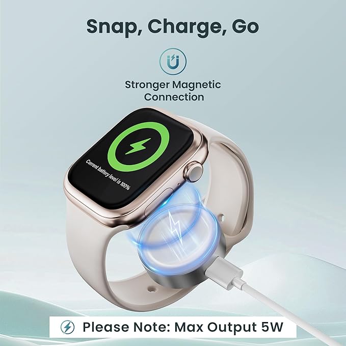 RUXELY Magnetic Charger Adapter 5W for Apple Watch 11,Portable Wireless Fast iWatch Charger with USB C & iPhone Power Port,Short Apple Watch Charging Cable for iWatch Series 10 9 8,Ultra,SE,42/46/44mm