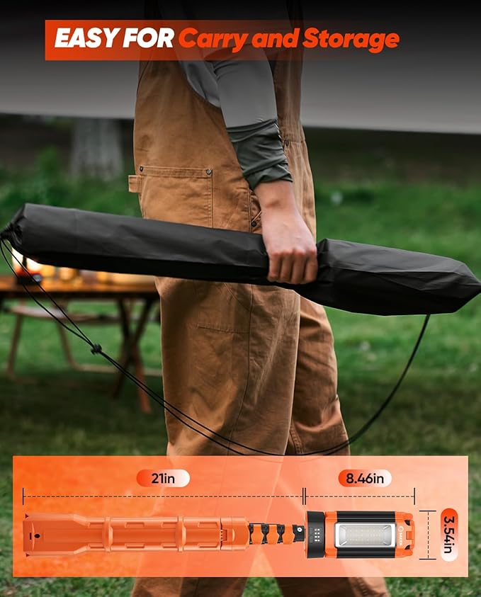 Saker Portable Camping Light with Stand 73inch 20000mAh Rechargeable LED Work Lights 3200 Lumen 4000/6500K Emergency Lights for Camping, Garage, Outdoor Work, Power Outages, Fishing LD18