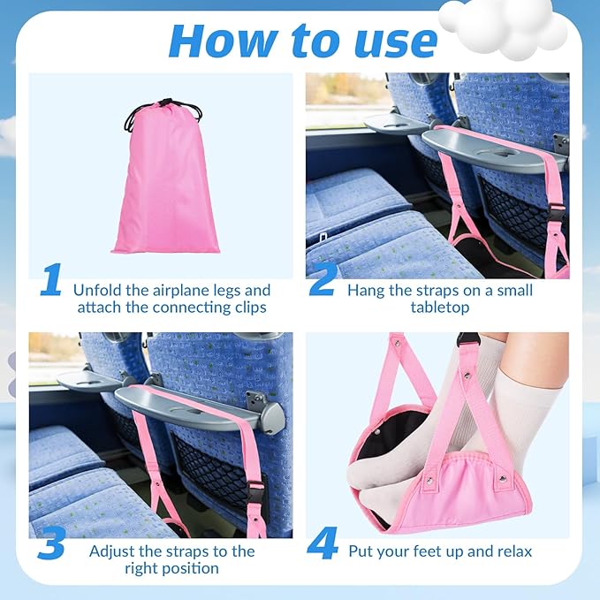 3 Pack Airplane Foot Hammock Travel Footrest, Leg Sling for Travel Adjustable Foot Swing Portable Airplane Office Leg Rest Comfortably Essentials Gifts