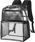 Paxiland Clear Backpack Stadium Approved 12×12×6, Small Transparent Bag with Reinforced and Widened Shoulder Straps, Black-Large