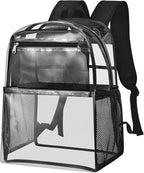 Paxiland Clear Backpack Stadium Approved 12×12×6, Small Transparent Bag with Reinforced and Widened Shoulder Straps, Black-Large