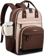 LOVEVOOK Laptop Backpack Women with Giant Cup Holder,15.6 inch Waterproof Work Travel Backpack Computer Laptop Bag,Cute College Nurse Teacher Backpack Purse,Gift for Women & Men,Coffee-Milk tea-Coffee
