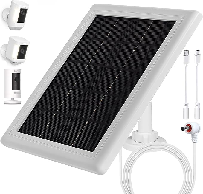 Ring Camera Solar Panel Charger,5W Solar Charger Compatible with Ring Spotlight Cam Stick Up Cam Battery Outdoor Wireless Surveillance Camera, 16.4ft Cable (White, 1 Pack)