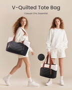 LOVEVOOK Puffer Tote Bag for Women, V-Quilted Puffy Teacher Tote Nurse Bag, Large Shoulder Laptop Purse for Work Travel Gym