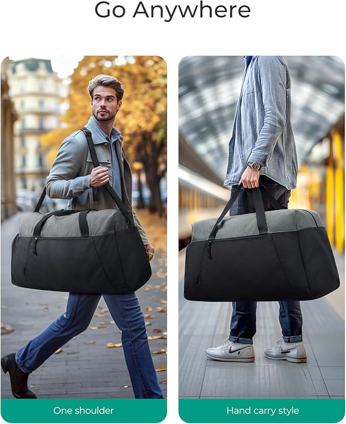 BAGSMART Foldable Travel Duffle Bag, Lightweight 56L Weekender Duffel Bag With Shoe Compartment, Water Resistant Workout Duffle Sports Bag for Travel Yoga, Black