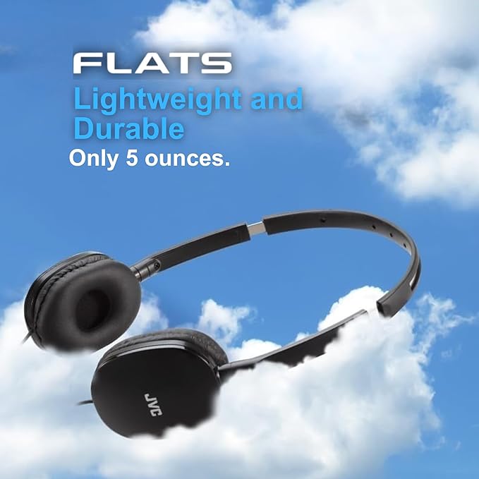 JVC Flats On-Ear Wired Headphones - Flat Foldable Design - 30mm Driver for Powerful Sound - Soft Ear-Pads for Comfort – Steel Headband - Lightweight & Portable - PC/Laptop/Gaming - 3.5mm Slim Plug