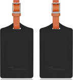 Travelambo Luggage Tags for Suitcases Faux Leather Privacy Protection 2 Pack Bag Tags Travel Accessories Essential, Cross Black