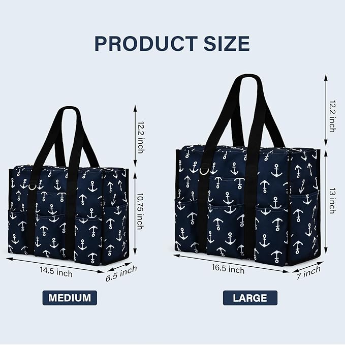 Becokan Large Tote Bag for Women Waterproof with 12 Pockets Top Zipper Closure Utility Teacher Nurse Bags for Work School