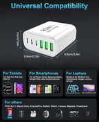 90W GaN USB C Charger Block,6-Port USB C Wall Charger Fast Charging 45W PD Power Adapter for iPhone 17Pro Max/Samsung Galaxy S24 Ultra/Tabs/MacBook Air/iPad Pro for Home Travel