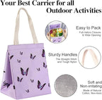 iknoe Insulated Lunch Bag for Women, 9L Durable Wide-Open Foldable & Portable Lunch Tote with Interior Pockets, Water-resistant Thermal Lunch Cooler for Adults Picnic Beach (Purple Butterfly)
