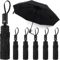 6 Pack Travel Bulk Umbrellas, Automatic Open Close Windproof Rain Umbrellas, Dual-use Black Folding Umbrella Compact Umbrella for Family Men Women