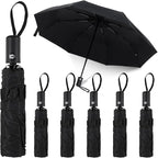 6 Pack Travel Bulk Umbrellas, Automatic Open Close Windproof Rain Umbrellas, Dual-use Black Folding Umbrella Compact Umbrella for Family Men Women