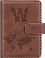 Passport Holder Wallet Cover Personalized Letter A-Z Travel Wallet RFID Blocking Passport Cover Wallet Case for Travel Passport Book Holders for Women and Men, Brown-W