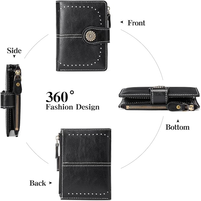 Small Wallet for Women Bifold Credit Card Holder RFID Blocking with Zipper Pocket